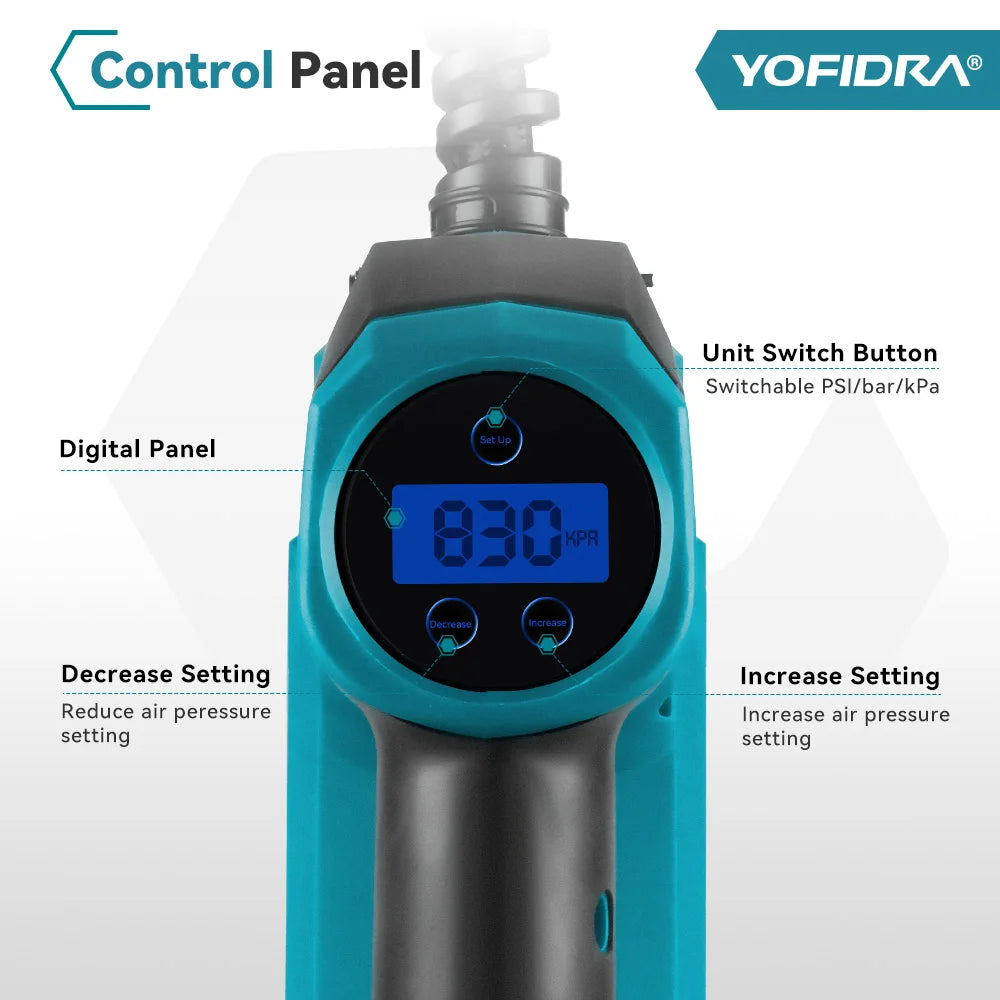YOFIDRA High Pressure Air Inflatable Tire Inflator Compressor Digital Display Cordless Car Tyre Inflator For Makita Battery Pin