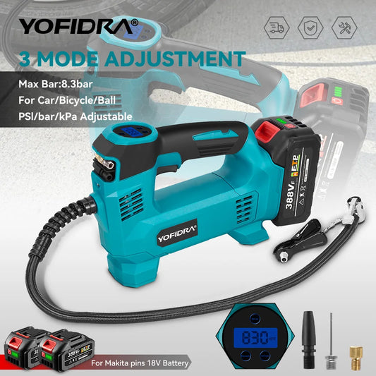YOFIDRA High Pressure Air Inflatable Tire Inflator Compressor Digital Display Cordless Car Tyre Inflator For Makita Battery Pin