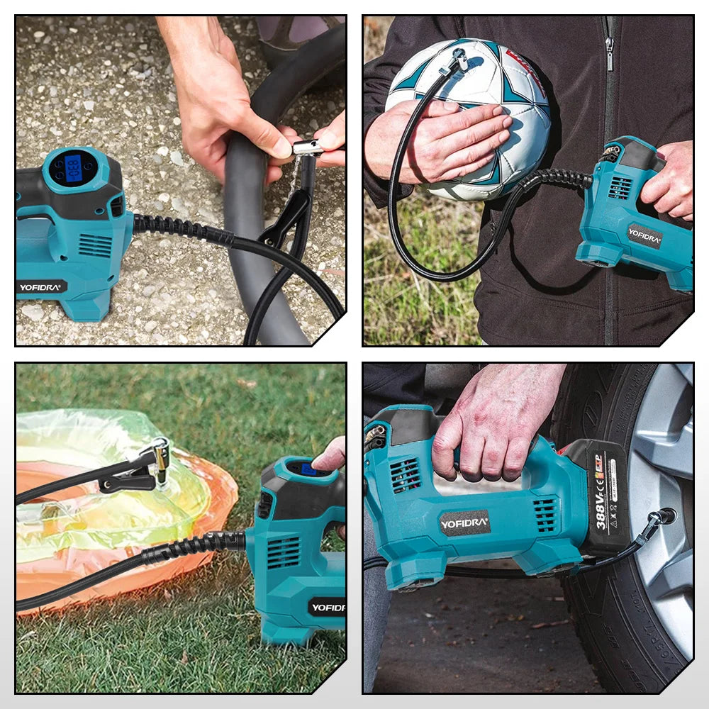 YOFIDRA High Pressure Air Inflatable Tire Inflator Compressor Digital Display Cordless Car Tyre Inflator For Makita Battery Pin