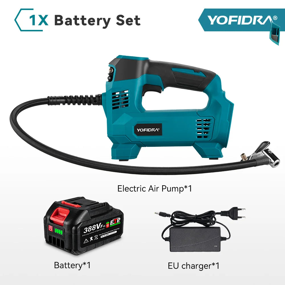 YOFIDRA High Pressure Air Inflatable Tire Inflator Compressor Digital Display Cordless Car Tyre Inflator For Makita Battery Pin