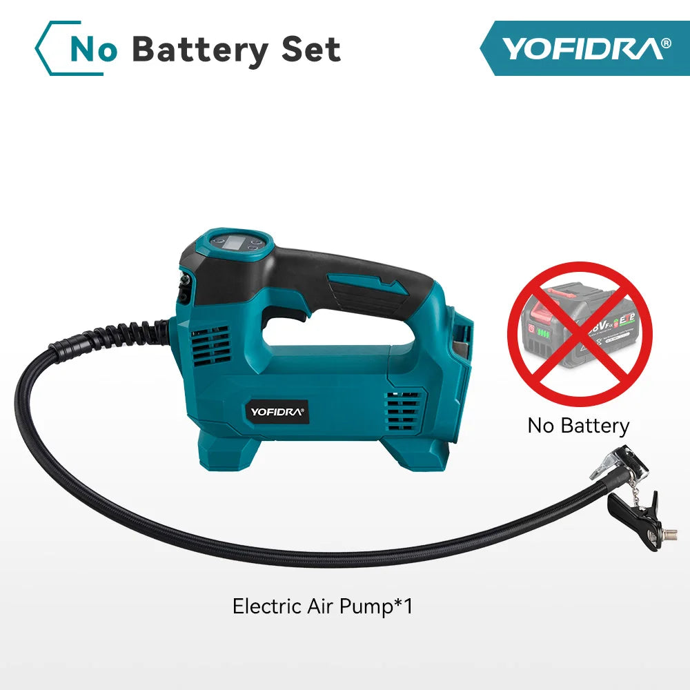 YOFIDRA High Pressure Air Inflatable Tire Inflator Compressor Digital Display Cordless Car Tyre Inflator For Makita Battery Pin